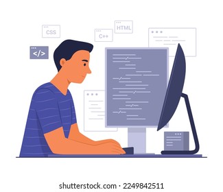 Programmer Process Coding for Software Development Concept Illustration