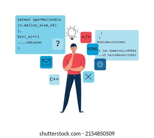 Programmer professional composition with doodle style human characters and screens with code vector illustration