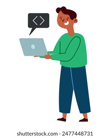 programmer professional man with laptop isolated