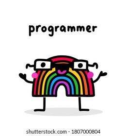 Programmer rainbow hand drawn vector illustration in cartoon doodle style character expressive vibrant colors