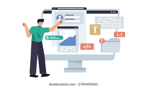 Programmer Reviewing Source Code Structure, Application Workflow, and Logical System Architecture in Modern Software Engineering Concept