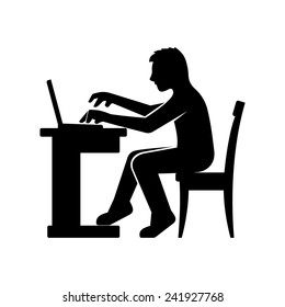 Programmer Silhouette Working on His Computer. Vector illustration