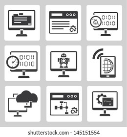 programmer, software development and internet application icons set