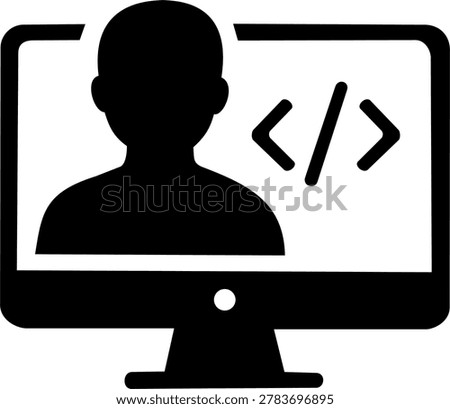 Programmer software engineer male avatar icon, IT specialist with computer code silhouette vector symbol