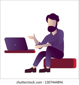 Programmer or IT Specialist lecture with laptop, for business education, freelance. Vector Illustration