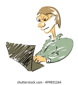 programmer student sitting at the computer .Vector illustration.