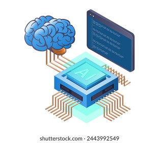 Programmer system analyst artificial intelligence management flat isometric 3d illustration