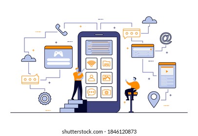 Programmer Thinking Mobile App Development Process Flat Design Illustration