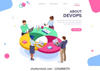 Programmer, user administrator, professional engine. Software support to build banner infographic. administration images flat technician concept, DevOps images. Isometric illustration.