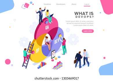 Programmer, user administrator, professional engine. Software support to build banner infographic. administration images flat technician concept, DevOps images. Isometric illustration.