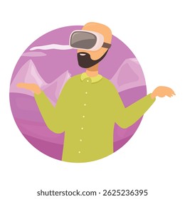 Programmer wearing vr headset experiencing virtual reality simulation, gesturing with his hands