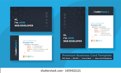 Programmer Web Designer and Developer Business Card Template. Business name card design set. include sample text for replace content. vector illustration