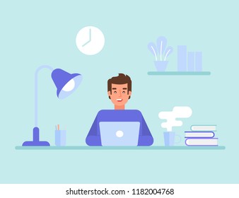 Programmer or web engineer at work. Programmer programming web site landing page template. Flat vector illustration can use for web banner, infographics, hero images.