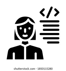 programmer woman job glyph icon vector. programmer woman job sign. isolated contour symbol black illustration