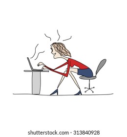 Programmer woman at work, sketch for your design. Vector illustration