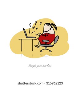 Programmer woman at work, sketch for your design. Vector illustration