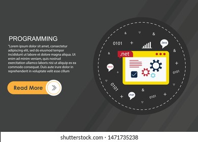 Programmer at work concept banner. Can use for web banner, infographics, hero images. Flat isometric vector illustration isolated on background.