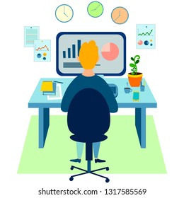 Programmer at work concept. Can use for web banner, infographics, hero images. In minimalist style. Flat isometric vector illustration
