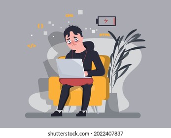 Programmer work hard job and do not rest at seat. Work from home.