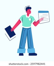 Programmer at work process vector illustration. With laptop flat style concept. Specialist coding new project using computer. Software coding testing debugging
