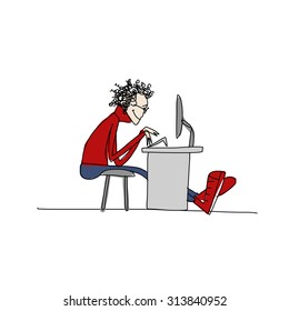 Programmer at work, sketch for your design. Vector illustration