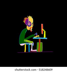 Programmer at work, sketch for your design. Vector illustration