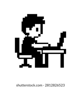 Programmer working laptop pixel art