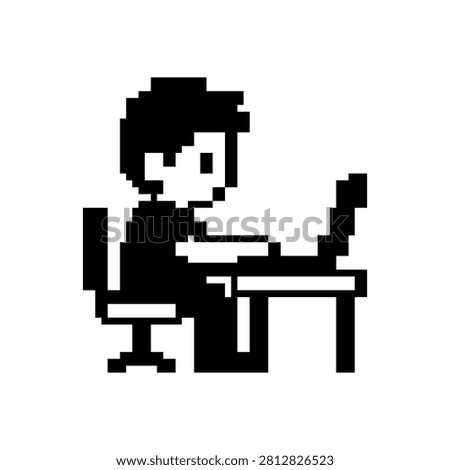 Programmer working laptop pixel art