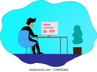Programmer working on computer, concept vector illustration for wallpaper, landing page, flyer, advertisement, poster and business,Eps 10