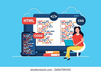 Programmer working. Program or web developer coding on laptop. Software development and programming, program code on laptop screen