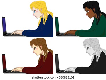 Programmer Working Woman Vector Illustration