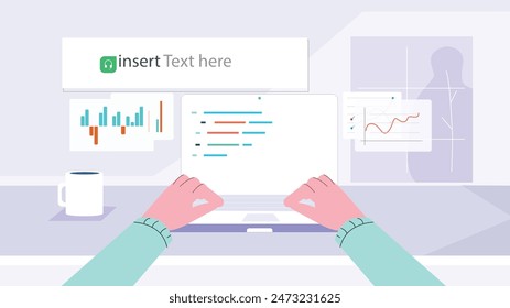 Programmer working writing code.Man types on keyboard with.Web developer.