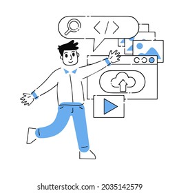 Programmer works with code and interface of application and website. Man web developer.