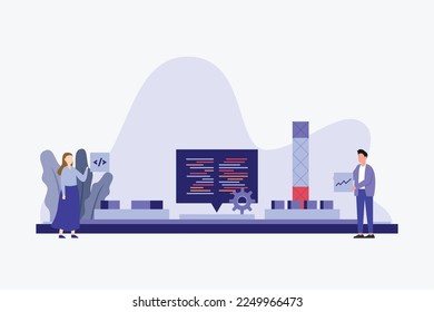 programmers coding and correct errors in project 2d vector illustration concept for banner, website, illustration, landing page, flyer, etc