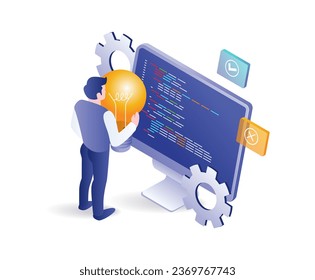 Programmers create ideas for new products flat illustration concept