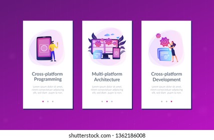 Programmers develop program for platforms. Cross-platform programming, cross-platform development and structure concept on white background. Mobile UI UX GUI template, app interface wireframe