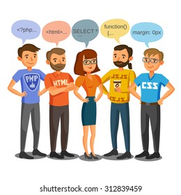 Programmers, developers, process coding, teamwork. Communication concept