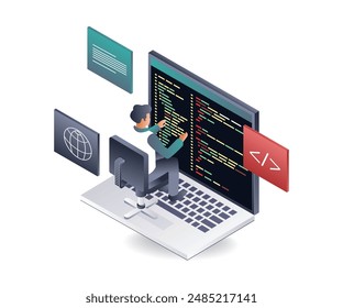 Programmers Developing Web Applications infographics isometric illustration