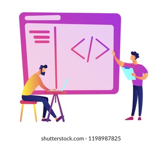 Programmers With Laptop Coding Vector Illustration.