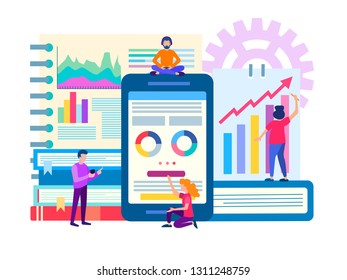Programmers and marketers are working on the optimization and improvement of the mobile application. Developmentof mobile application concept.