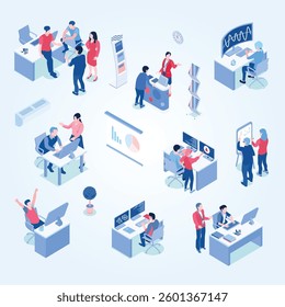 Programmers of software development company during work in office isometric horizontal