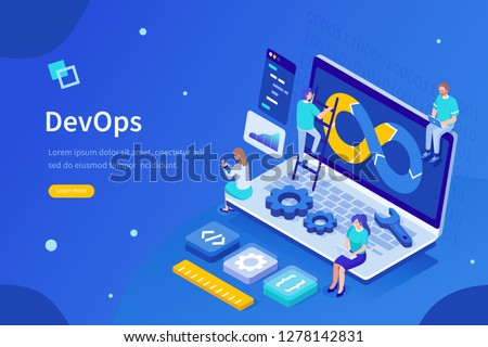 Programmers at work concept. Can use for web banner, infographics, hero images. Flat isometric vector illustration isolated on white background.