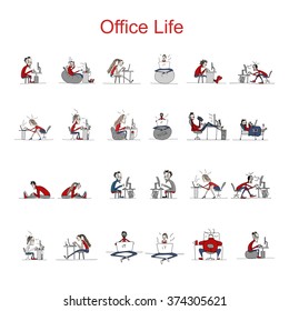 Programmers at work, office life, sketch for your design