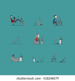 Programmers at work, office life, sketch for your design. Vector illustration
