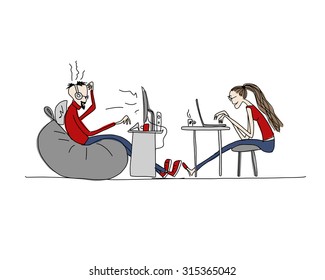 Programmers at work, sketch for your design. Vector illustration