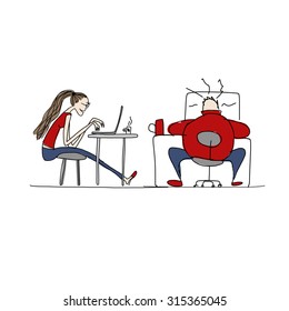 Programmers at work, sketch for your design. Vector illustration