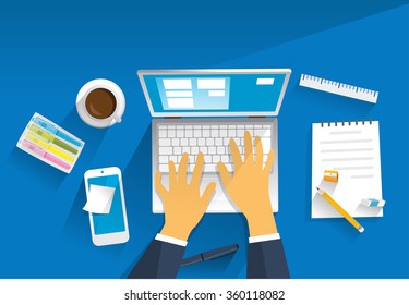 Programmer`s workbench, 2d illustration, modern design, wireless technology. 