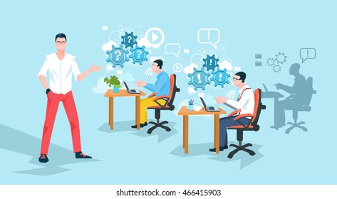 Programmers Working Office Business People Team Workplace Flat Vector Illustration