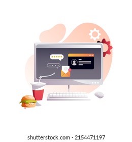 Programmer's workplace, monitor with program code. Isolated vector illustration.