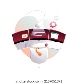 A programmer's workplace, a monitor with program code and messengers. Isolated vector illustration.